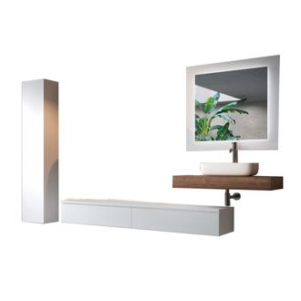 Aquadesign Mueble de ba&ntilde;o de 8 piezas en melamina nogal/blanco mate