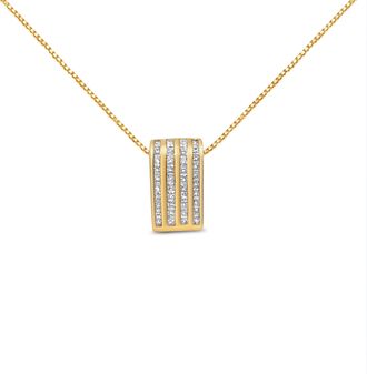 House of Brilliance 14K Yellow Gold 2 1/3 cttw Princess Cut Diamond Block Pendant Necklace
