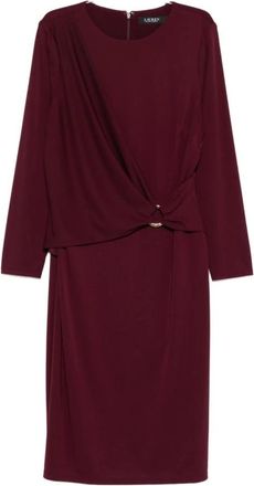 Ralph Lauren Kleedjes, Dames, Paars, M, Polyester, Stretch Jersey Ronde Hals 3/4 Mouw Sheath Jurk