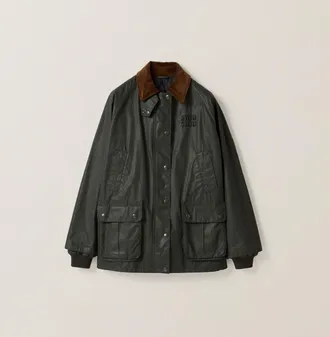 Miu Miu Resin-finish Poplin Caban Jacket, Woman, Forest Green, Size 36