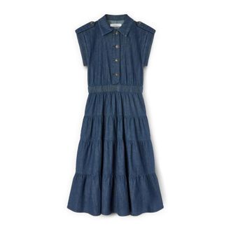 Motivi Denim spijkerjurk met ruchesrok - Dames - Casual kleedjes - Blauw - 2XS - Denim - Kleedjes