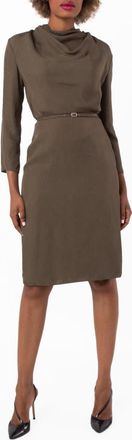 Bally Military Green Cowl-Neck Belted Midi Dress, Brand Size 44 ( US Size 10 )