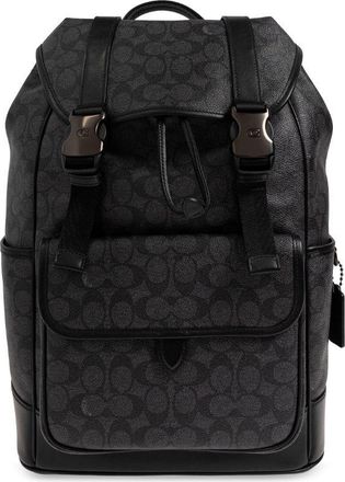 Coach logo-printed flap backpack - men - Canvas/Leather - One Size - Grey