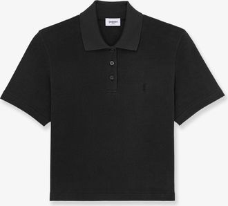 Saint Laurent Polo Cropped Cassandre in piqu&eacute; di cotone - SAINT LAURENT - gender_Woman