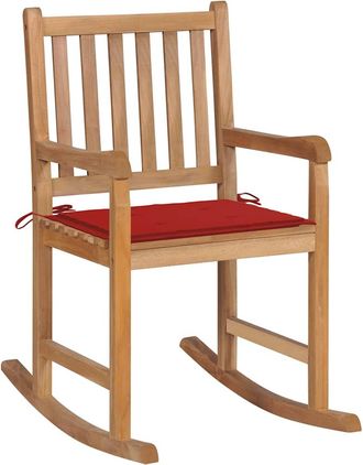 vidaXL Vidaxl - Silla Mecedora De Madera Maciza De Teca Con Coj&iacute;n Rojo