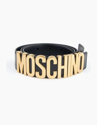 Moschino Mens Moschino Couture Gold Logo Calfskin Belt Black - Size: 54