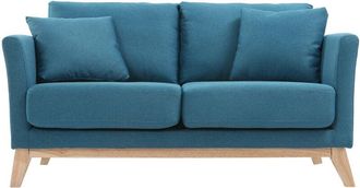 Miliboo Sofá nórdico 2 plazas desenfundable azul petróleo y patas madera clara oslo