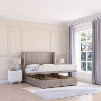 Sloomy Devonshire Plush Fabric Ottoman Bed End Opening With Sprung Memory Mattress & 54 Inch Floorstanding Headboard With Wings | Size: Small Single