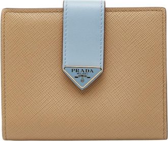 Prada Beige Blue Saffiano Leather Wallet (Bi-Fold) (Pre-Owned)