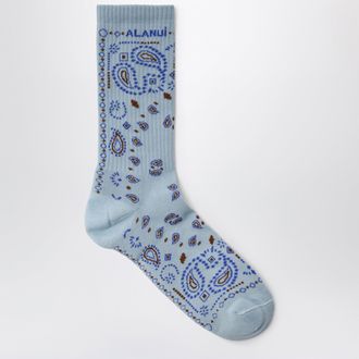 Alanui Calzini con motivo bandana in misto cotone blu polvere