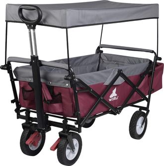 Woltu Woltu - Carrito De Jardin Con Toldo De Protecci&oacute;n Carga Ruedas Con Freno Para Playa Acampada Exteriores M&aacute;x 80 Kg Rojo Ladrillo