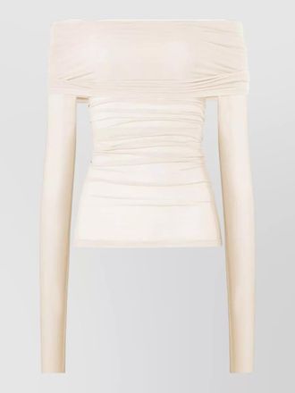 Wolford off shoulder ruched sheer knitwear top
