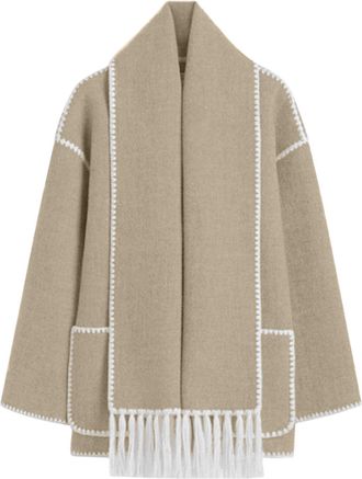 Generic Wool Coat for Women Solid Color Fleece Jacket Woolen Blend Thickened Shackets Jacket with Fringes Scarf Ladies Elegant Cardigan Coat Lightweight Shear