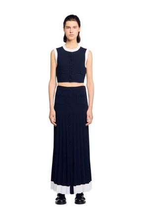 Sandro Long two-tone knit skirt in Navy Blue at Nordstrom, Size 40 Eu