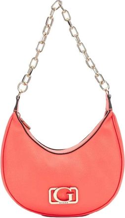 Guess Tassen, Dames, Rood, ONE Size, Leer, Rode Schoudertas met Metalen Details
