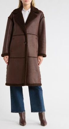 BCBGeneration Faux Shearling Lined Faux Suede Coat in Chocolate at Nordstrom Rack, Size Xx-Large
