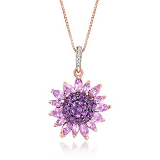 Ross-Simons Amethyst and. White Topaz Flower Pendant Necklace in 18kt Rose Gold Over Sterling