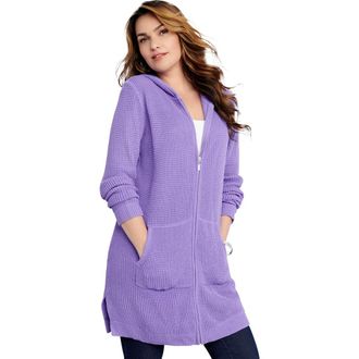 Roaman's Waffle Mega Length Zip Hoodie in Vintage Lavender at Nordstrom, Size 28