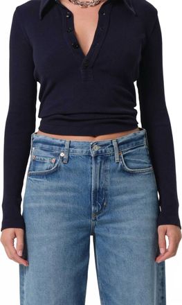 Citizens Of Humanity Long Sleeve 60s Polo Top In Navy