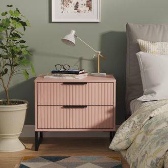 Lewis's Fluted 2 Drawer Side Table in Kobe Pink - Ready Assembled - Lewiss Home | TJ Hughes