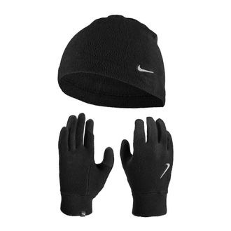 Nike Fleece Logo Muts en Handschoenen Set (Zwart)