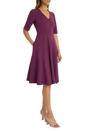 Donna Morgan V-Neck Fit & Flare Dress in Italian Plum at Nordstrom Rack, Size 6