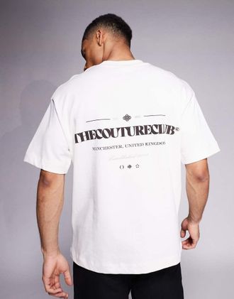The Couture Club T-Shirt oversize bianco sporco con stampa del logo sul petto e sul retro