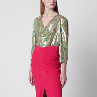 Valentino Camicia verde in lurex stampato