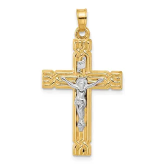 Diamond2Deal 14k Two-tone Gold Hollow INRI Crucifix Pendent