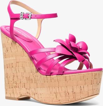 Michael Kors Jacie Floral Embellished Leather Wedge Sandal