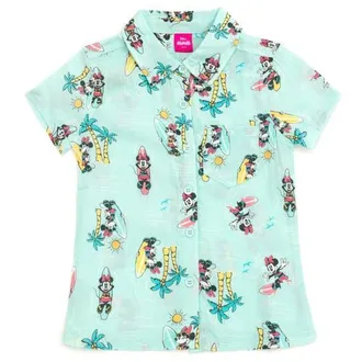 Disney Short Sleeve Button Down Shirt in Minnie Mouse Green at Nordstrom, Size 10-12