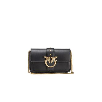 Pinko Leren Schoudertas met Verstelbare Riem - Dames - Schoudertassen - Zwart - ONE Size - Leer - Tassen