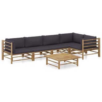 vidaXL Set De Muebles De Jard&iacute;n 6 Piezas Bamb&uacute; Con Cojines Gris Oscuro Vidaxl