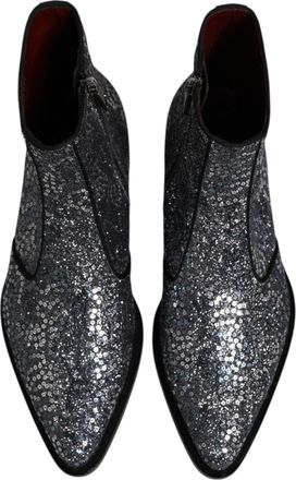 Dolce & Gabbana Mens Dark Gray Cotton Sequined Chelsea Boots Shoes Viscose Pe Polyester