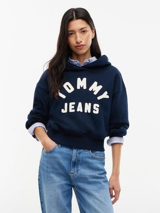 Tommy Hilfiger Womens Tommy Jeans Stitched Logo Hoodie - Navy Blue - XL