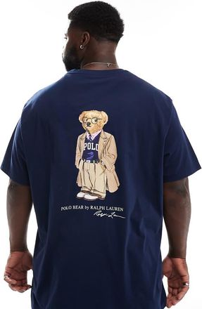 Polo Ralph Lauren Big & Tall - T-shirt vestibilità classica blu navy con stampa di orsetto heritage sul retro