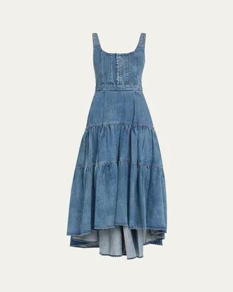 Alice & Olivia Diana Structured Denim Midi Dress