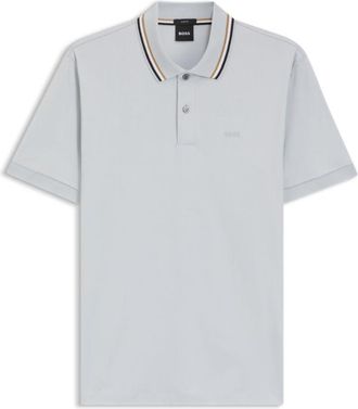 BOSS Striped-collar slim-fit polo shirt in cotton with logo