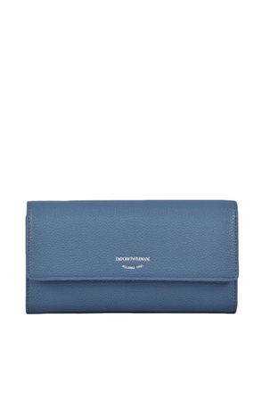 Emporio Armani Textured Leather Wallet With Flap Closure And Metallic Logo Detail
