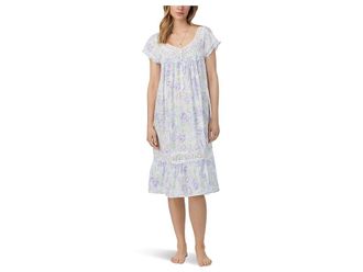 Eileen West Cotton Woven Cap Sleeve Waltz Nightgown Womens Clothing Watercolor Floral : SM