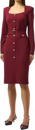 Joseph Ribkoff Belted Square Neck Sheath Dress In Merlot