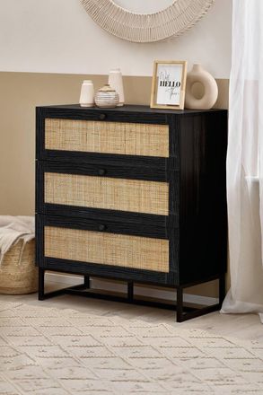 Julian Bowen Padstow Rattan 3 Drawer Chest in Black