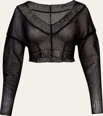 Aisling Camps Gossamer Sheer Knit Crop V-Neck Sweater
