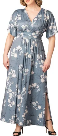 Kiyonna Vienna Maxi Dress in Grey Lily Print at Nordstrom, Size 5X