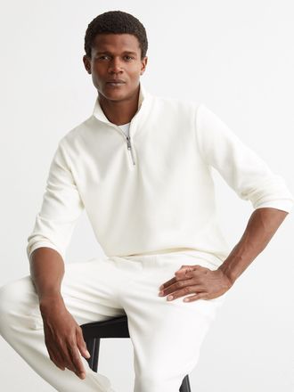 Reiss White Cotton-blend Ribbed Half-zip Jumper, Xxl