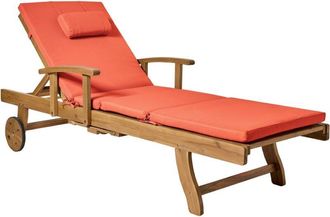Beliani Beliani - Garden Sun Lounger Acacia Wood Reclining with Castors Red Cushion Java Premium