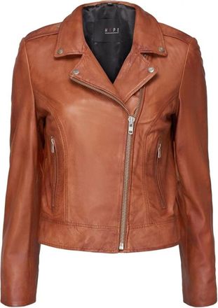Notyz Stijlvolle Bikerjas in Cognac - Dames - Leren en Su&egrave;de Jassen - Bruin - XS - Leer - Jassen