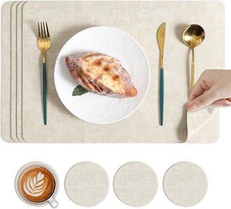 OEM Manteles Individuales Doble Cara, Resistentes Calor Antideslizantes, Dimensiones: 43 X 30 Cm, 4 Roto), Blanco