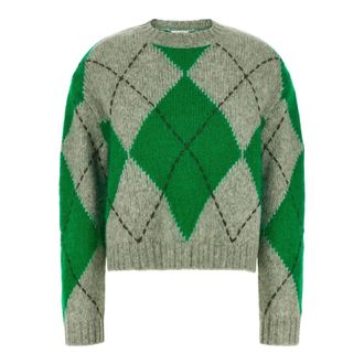 Ballantyne Cropped trui met ronde hals en ruitpatroon - Dames - Truien - Groen - Maat: L Wol