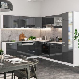 Vicco Cocina Esquinera R-line, Antracita Brillo Intenso/blanco, 227 X 287 Cm, Et M&aacute;rmol